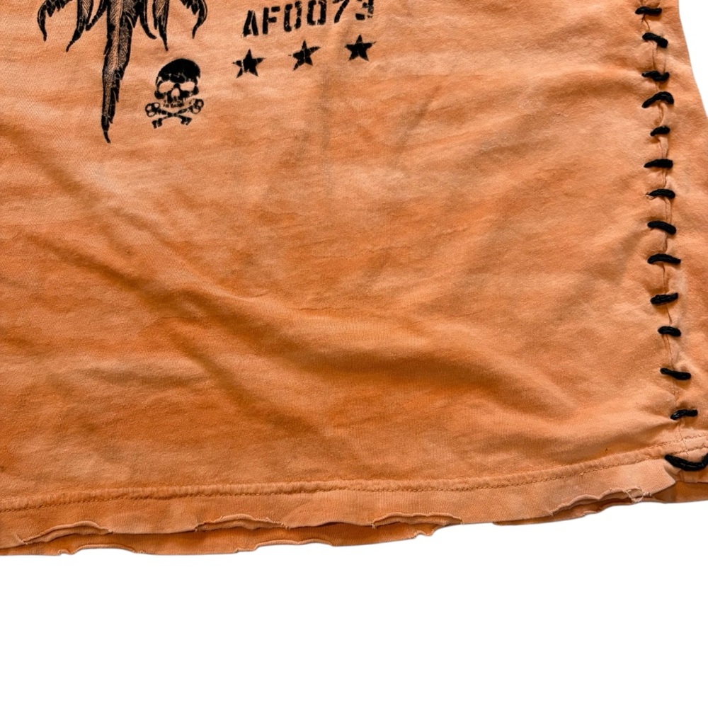 Affliction Value T-Shirt Bright Orange Camo Wash Flocked Graphic, Sz L - Picture 14 of 15